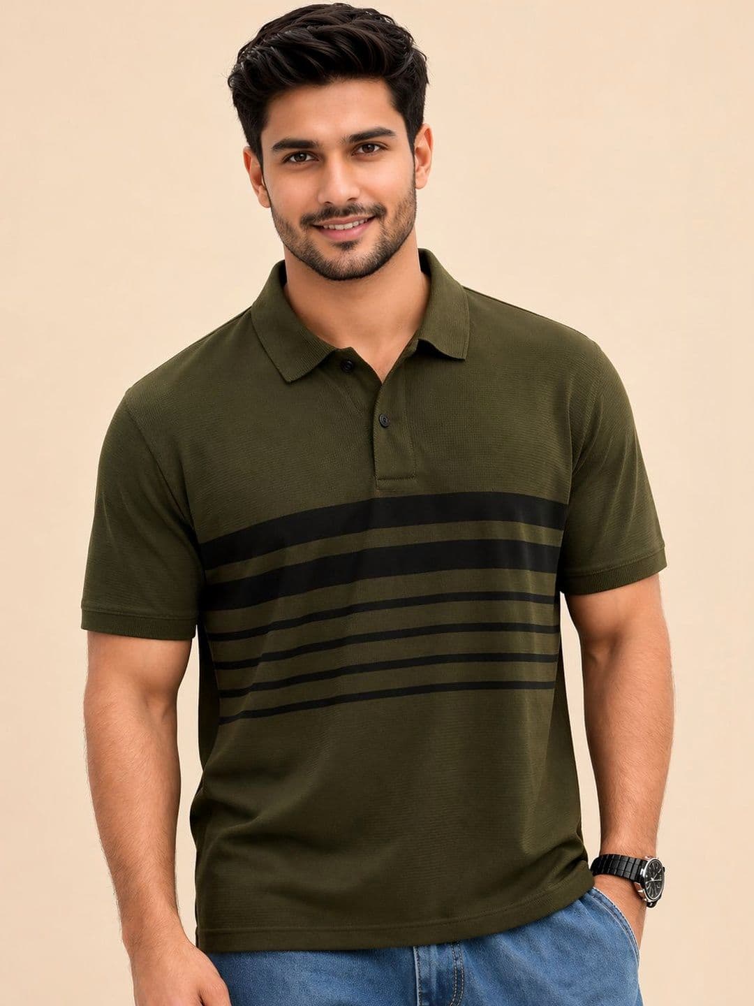 HERE&NOW Striped Polo Collar T-shirt - view 1