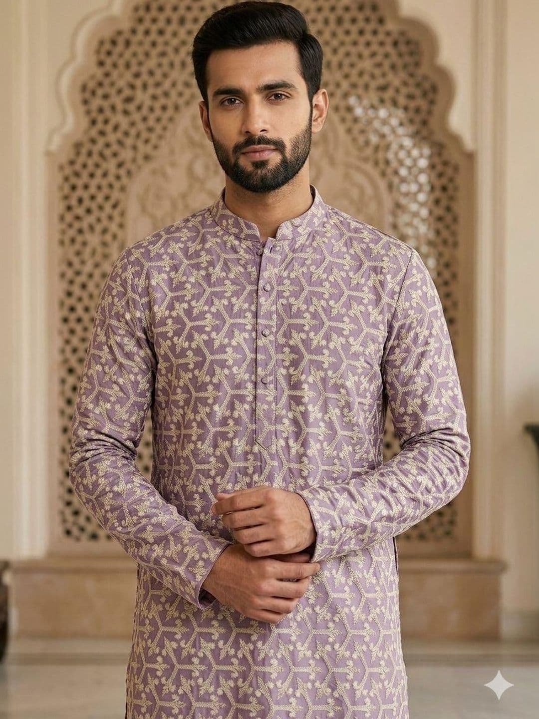 INDIROOP Men Ethnic Motifs Embroidered Thread Work Kurta - view 1