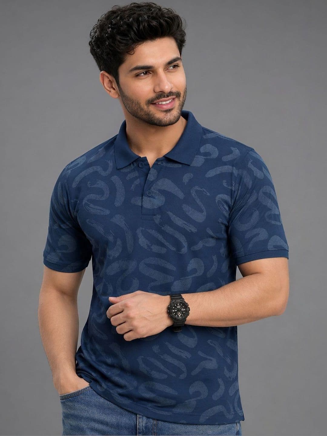 HERE&NOW Men Printed Polo Collar T-shirt - view 1