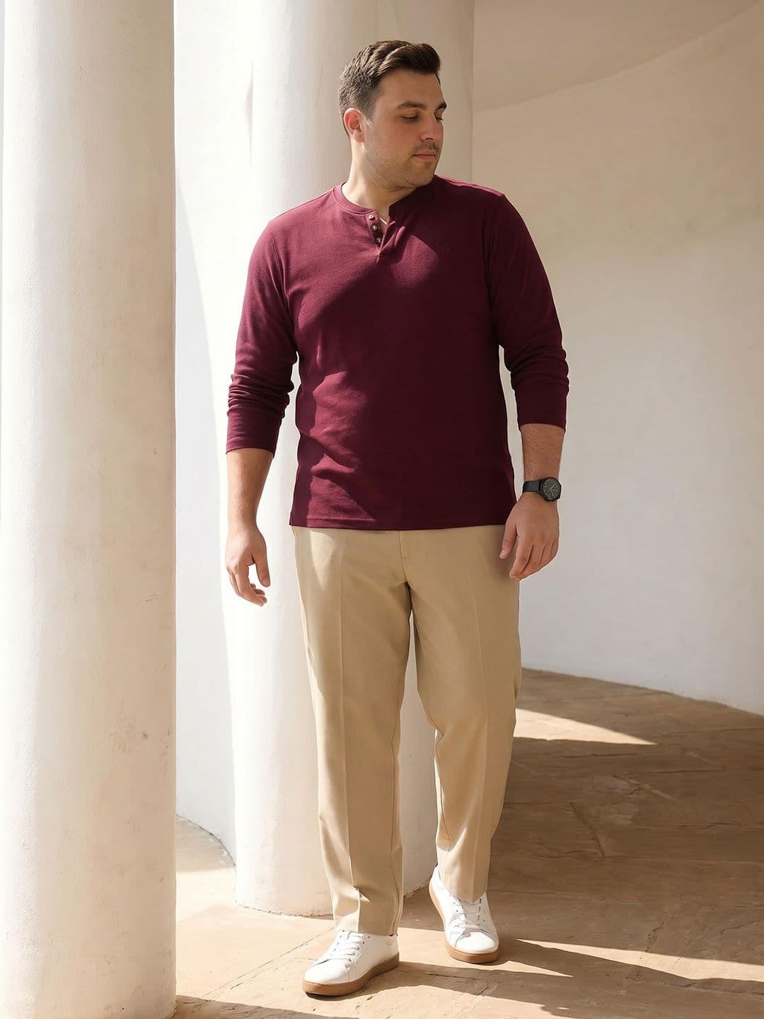 Sztori Plus Size Henley Neck Pure Cotton T-shirt - view 1