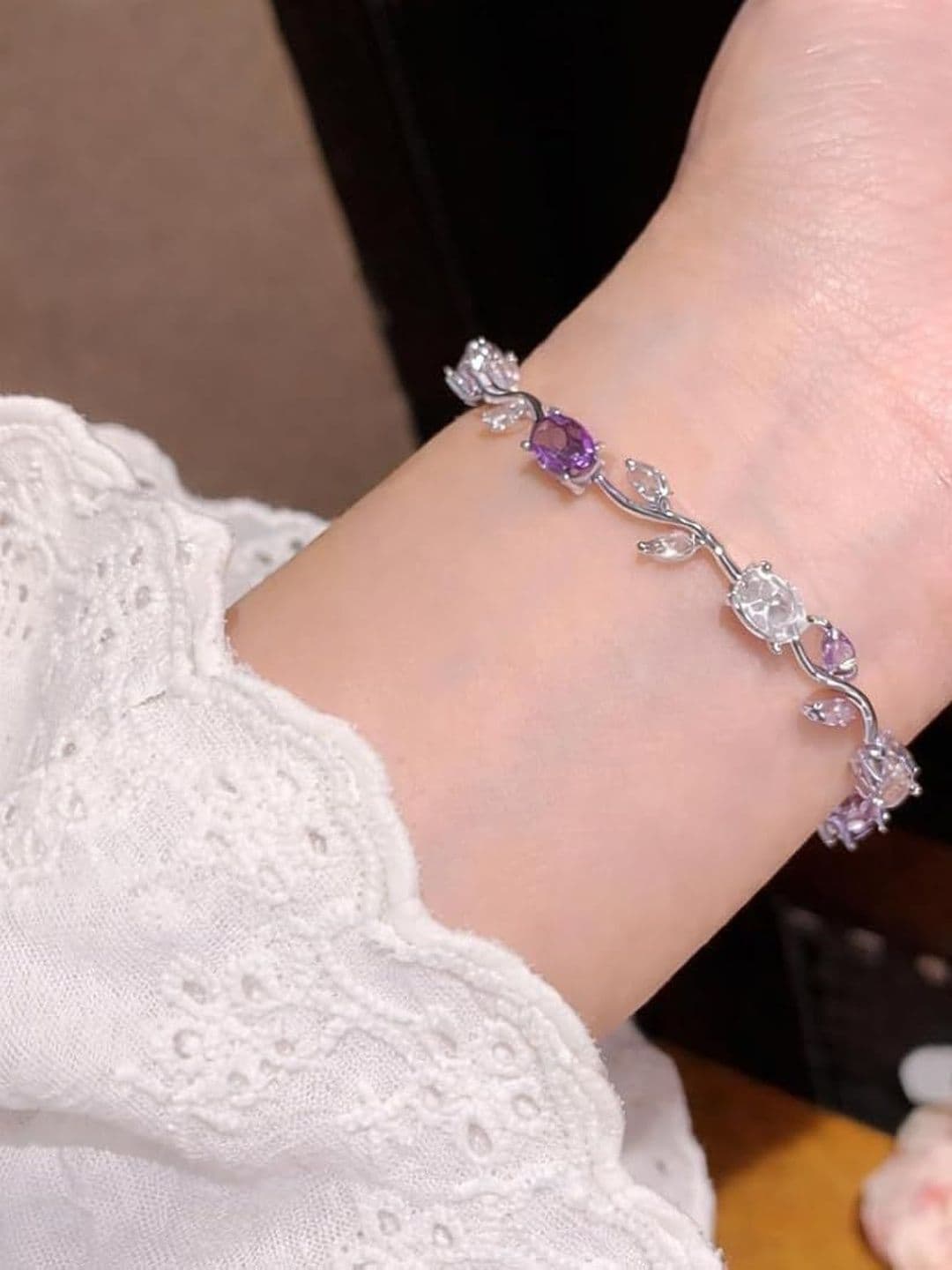 VS Unique Collection Silver Anti Tarnish Multi Crystal Stones Floral Tulip Bracelet - view 1