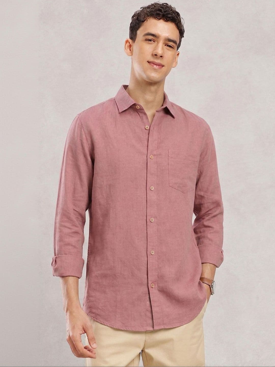 MOHICANS Men Relaxed Wine Cotton Linen Casual Shirt - view 1