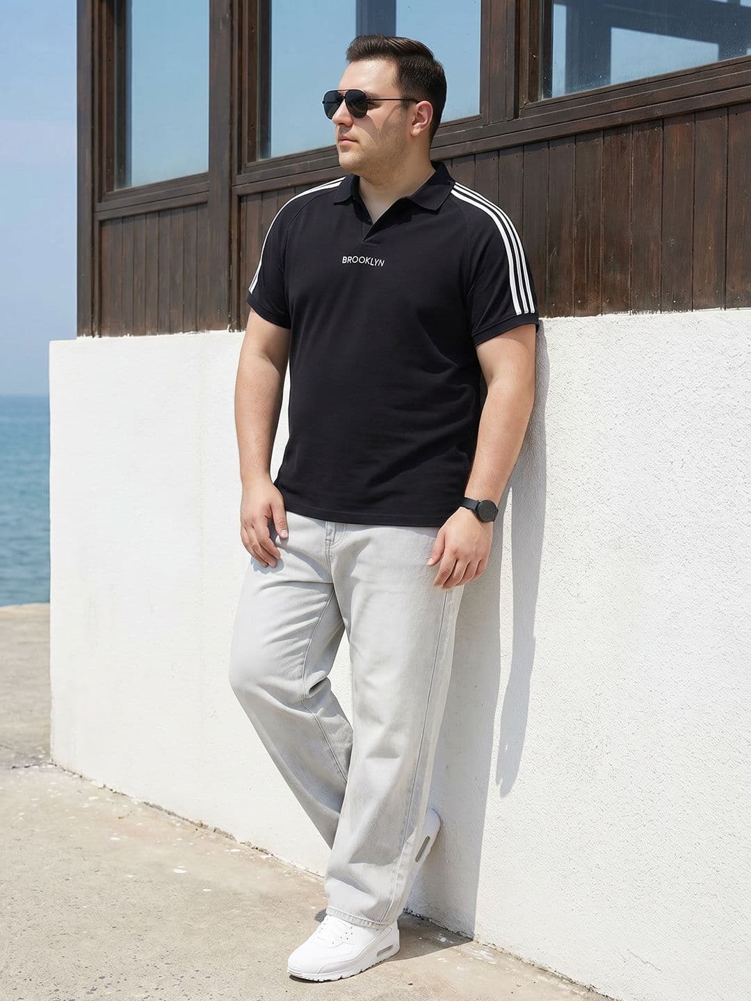 Sztori Plus Size Striped Polo Collar Pure Cotton T-shirt - view 1