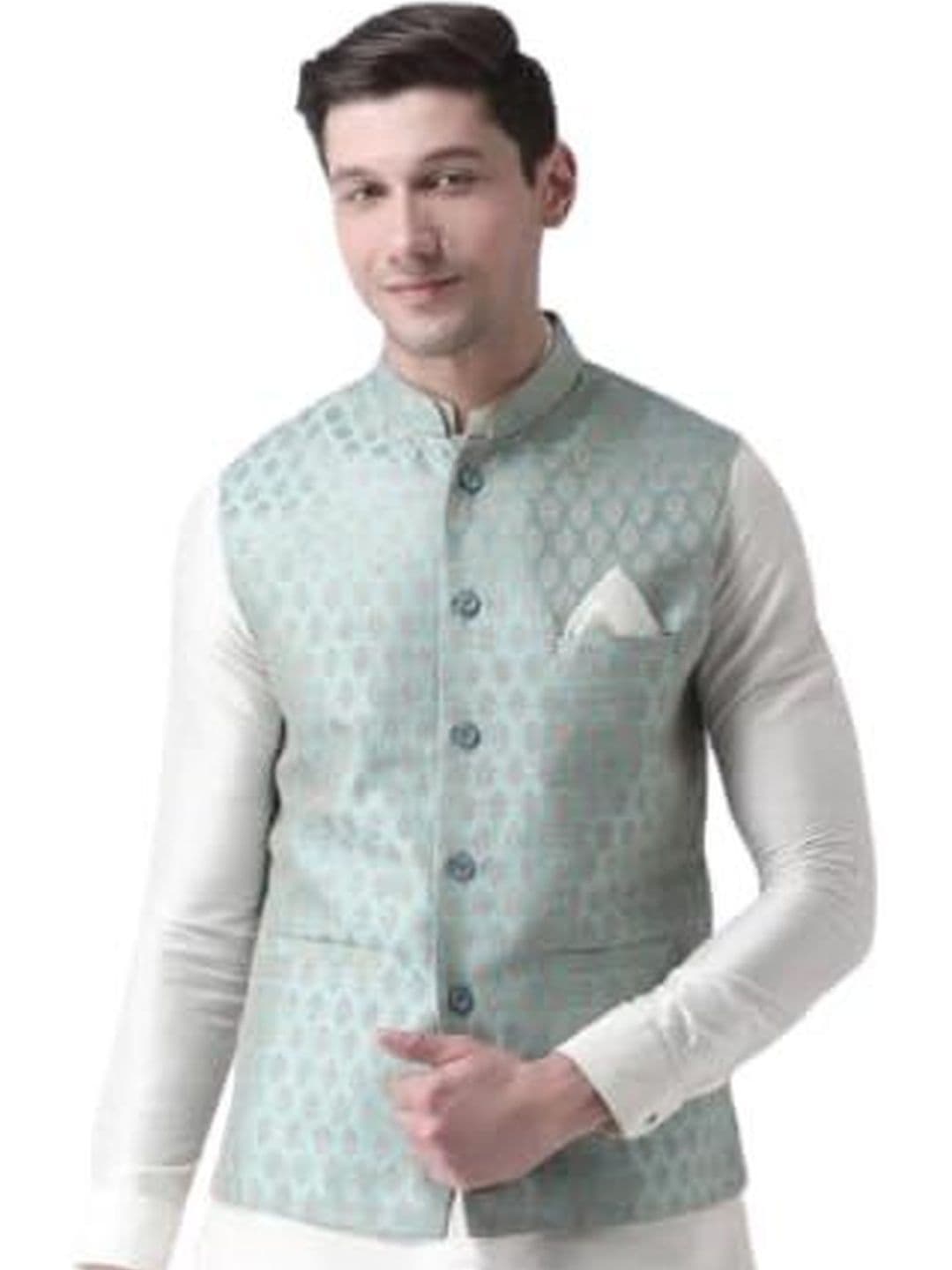 KUTUB FASHION Men Printed Mandarin Collar Woven Nehru Jackets - view 1