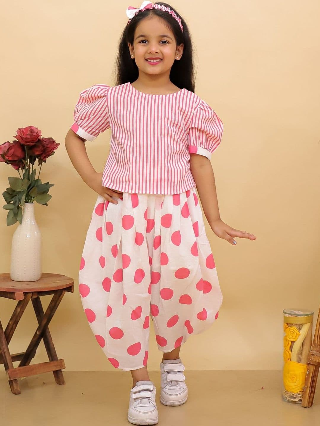 BownBee Girls Striped Top with Dhoti Pants - view 1