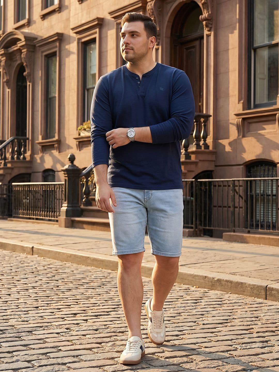 Sztori Plus Size Henley Neck Pure Cotton T-shirt - view 1