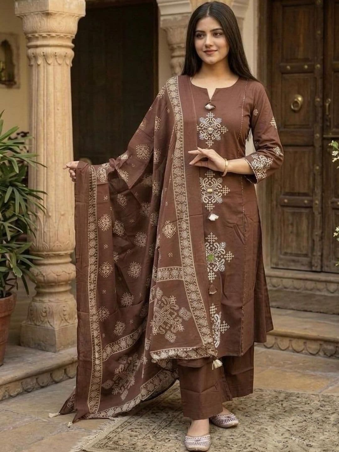 MILAAV Women Ethnic Motifs Embroidered Regular Thread Work Kurta with Palazzos & With Dupatta - view 1