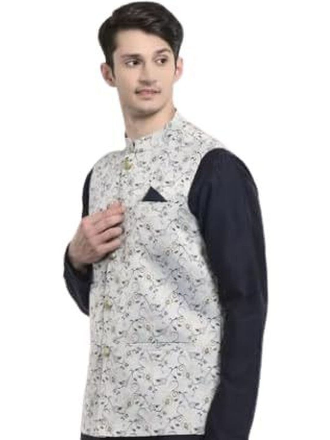 KUTUB FASHION Men Printed Mandarin Collar Woven Nehru Jackets - view 1