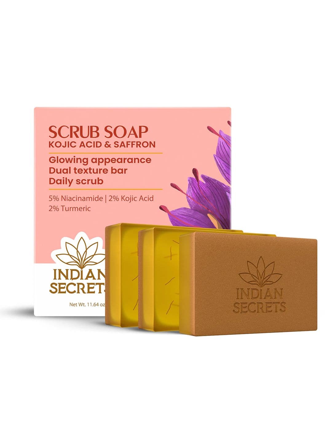 Indian Secrets Set OF 3 Kojic Acid & Saffron Scrub Soap - 110 g Each - view 1