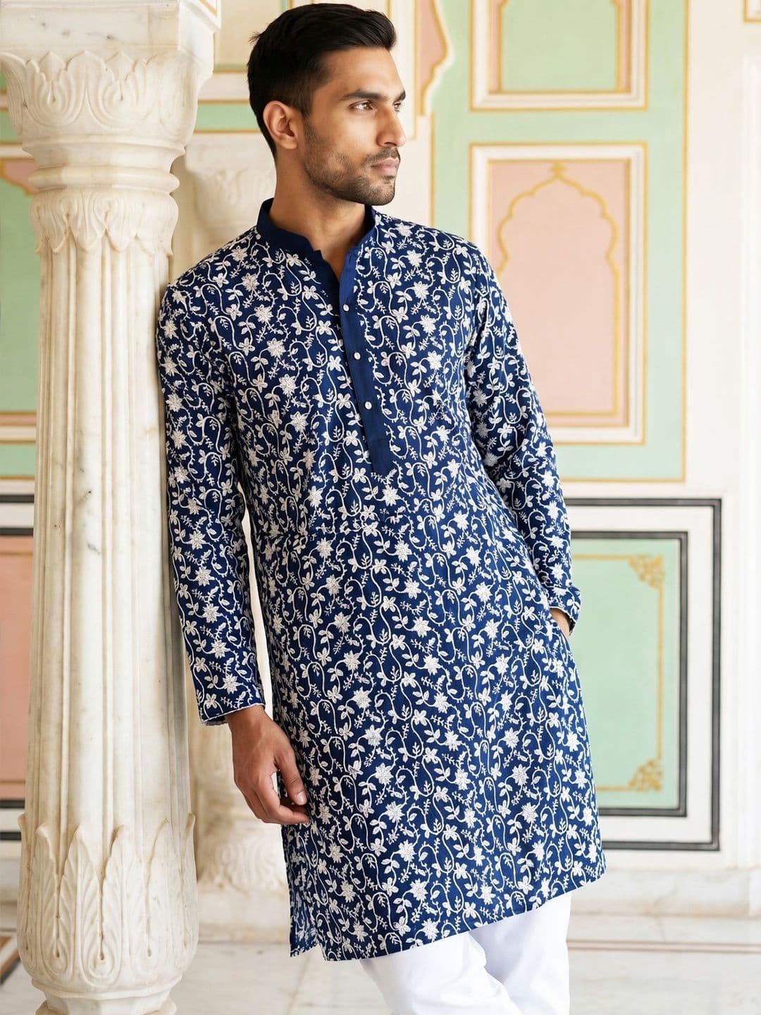 Jompers Men Floral Embroidered Thread Work Indie Florals Kurta - view 1