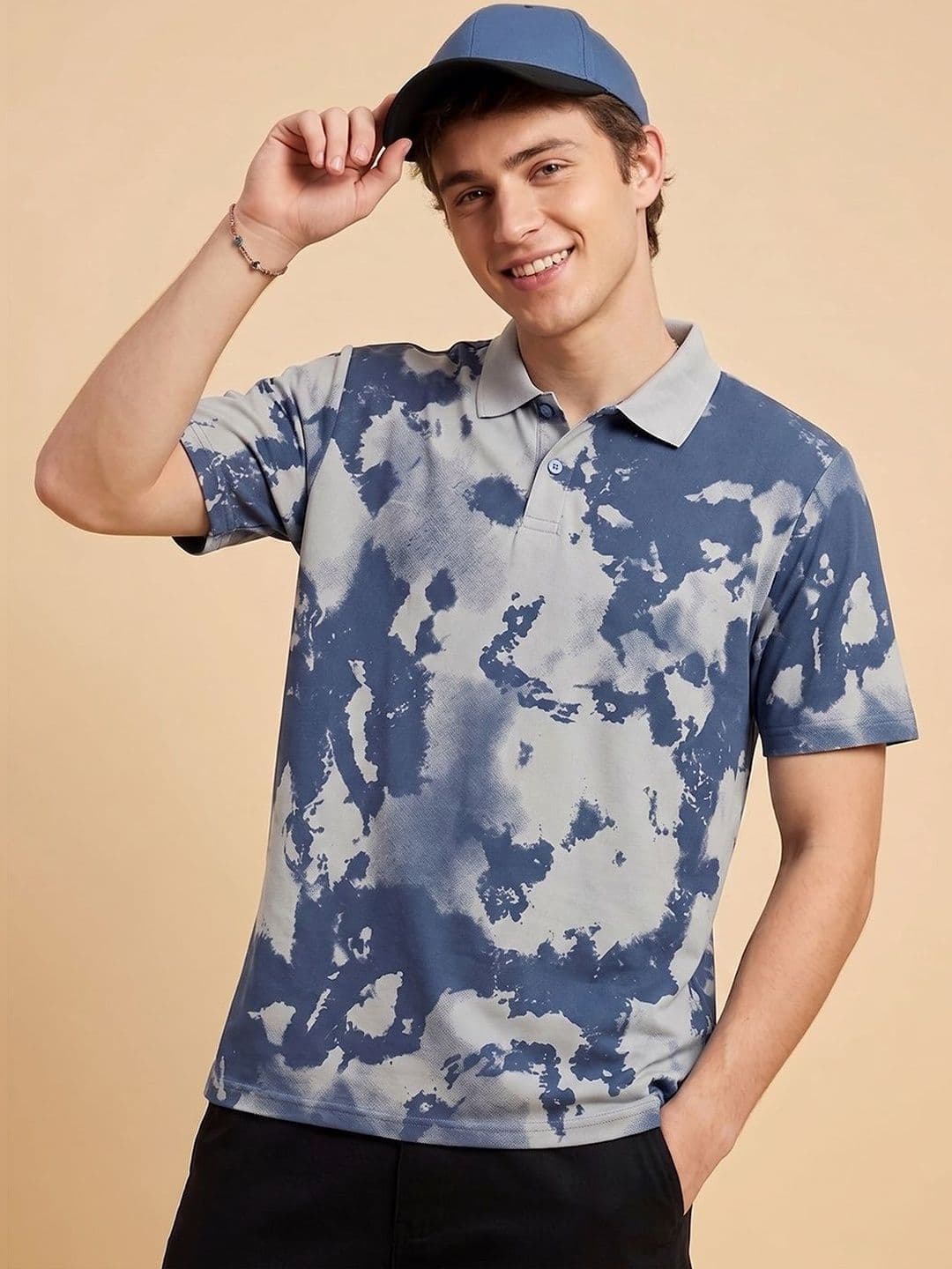 HERE&NOW Men Tie and Dye Dyed Polo Collar T-shirt - view 1