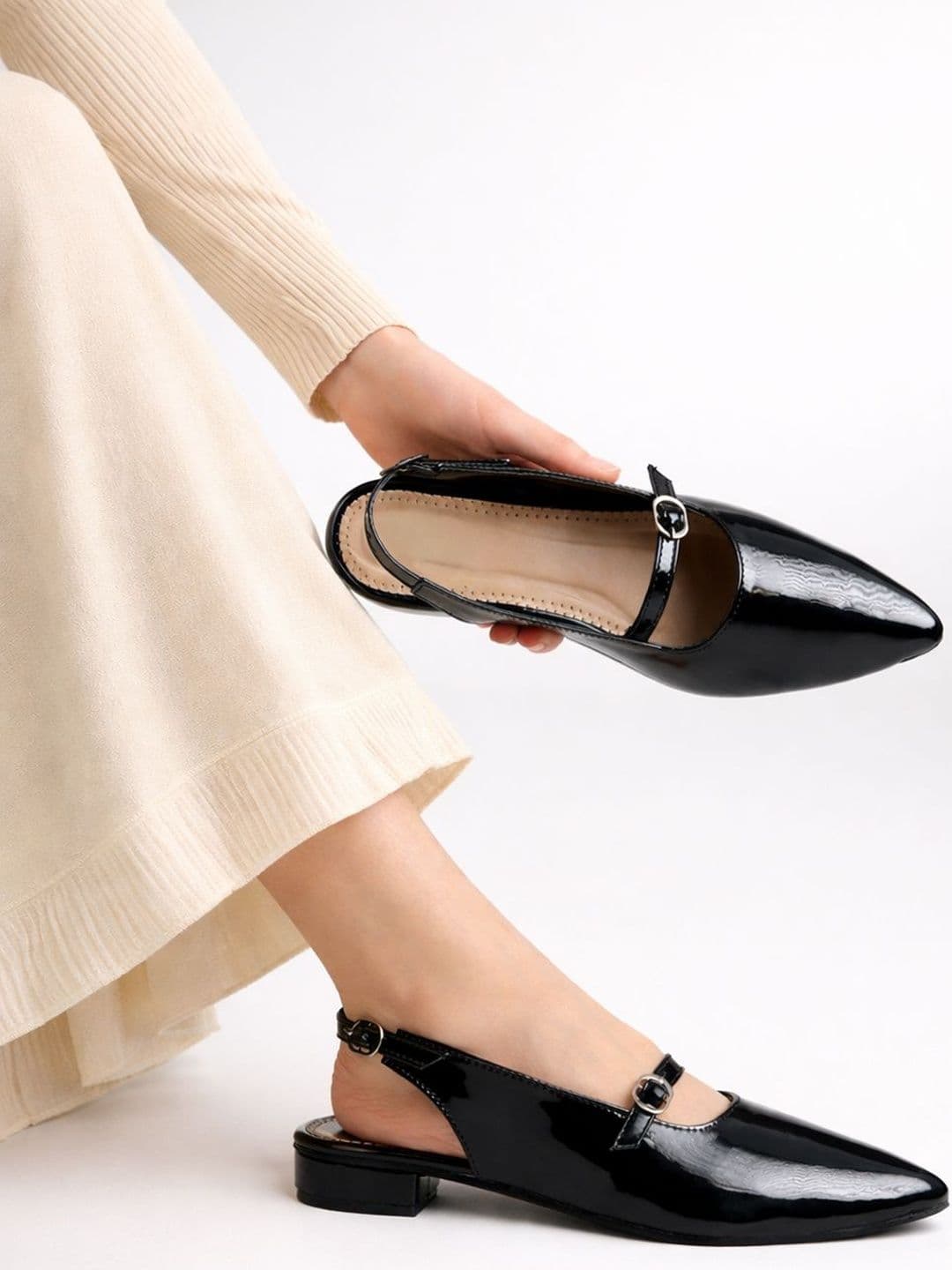 Stylestry Women Pointed Toe Buckle Ballerinas - view 1