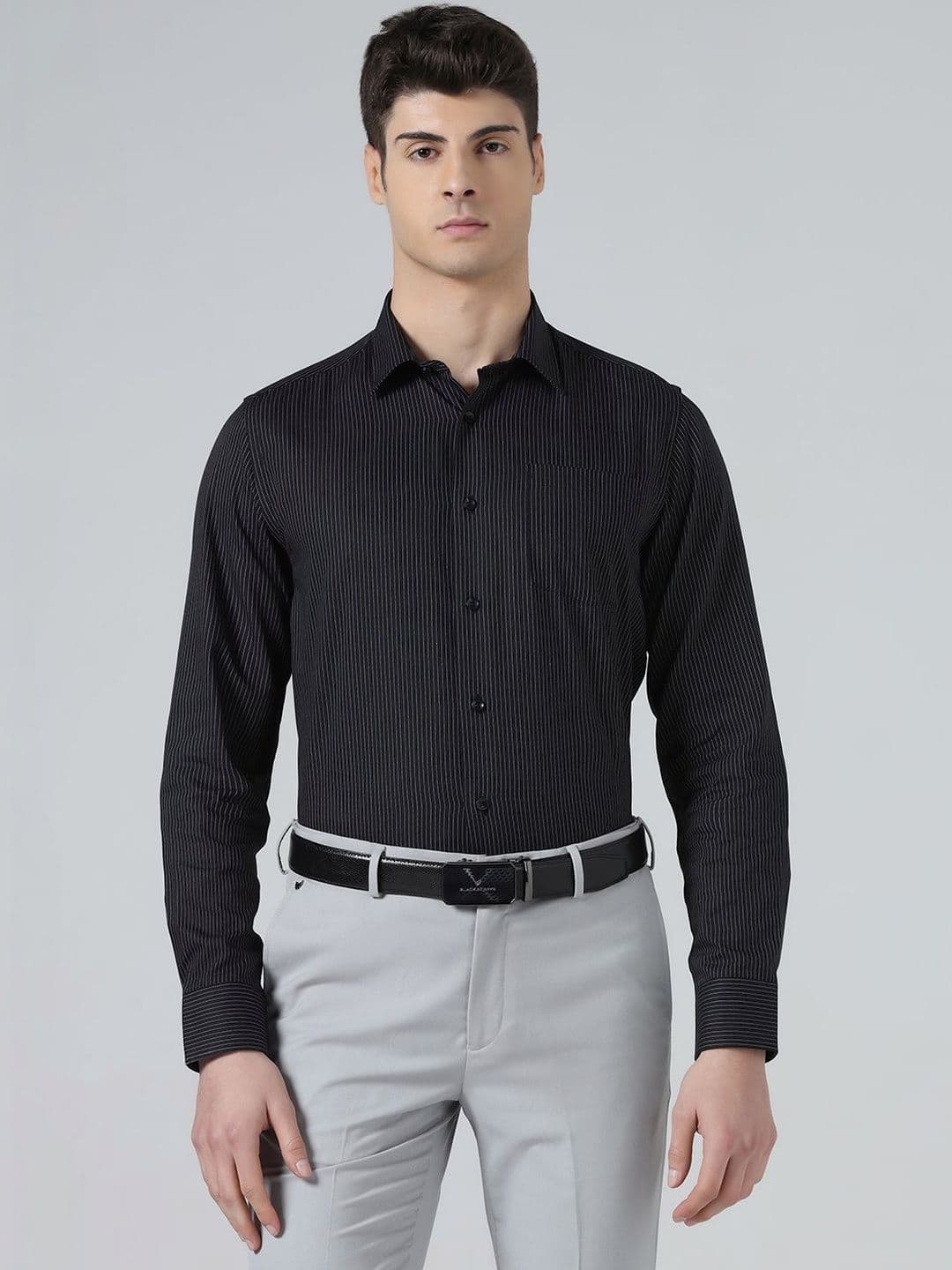 Blackberrys Pure Cotton Pinstripes India Slim Fit Formal Shirt - view 1