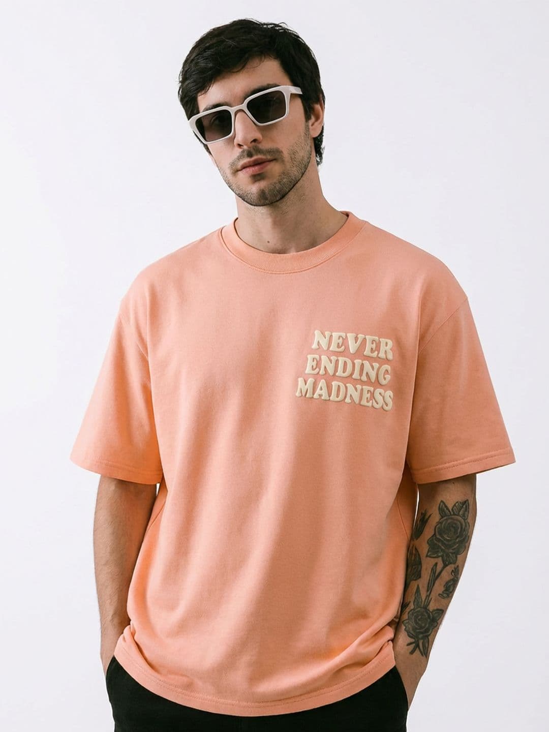 TOXA Men Oversized Typography Peach Tshirt - view 1