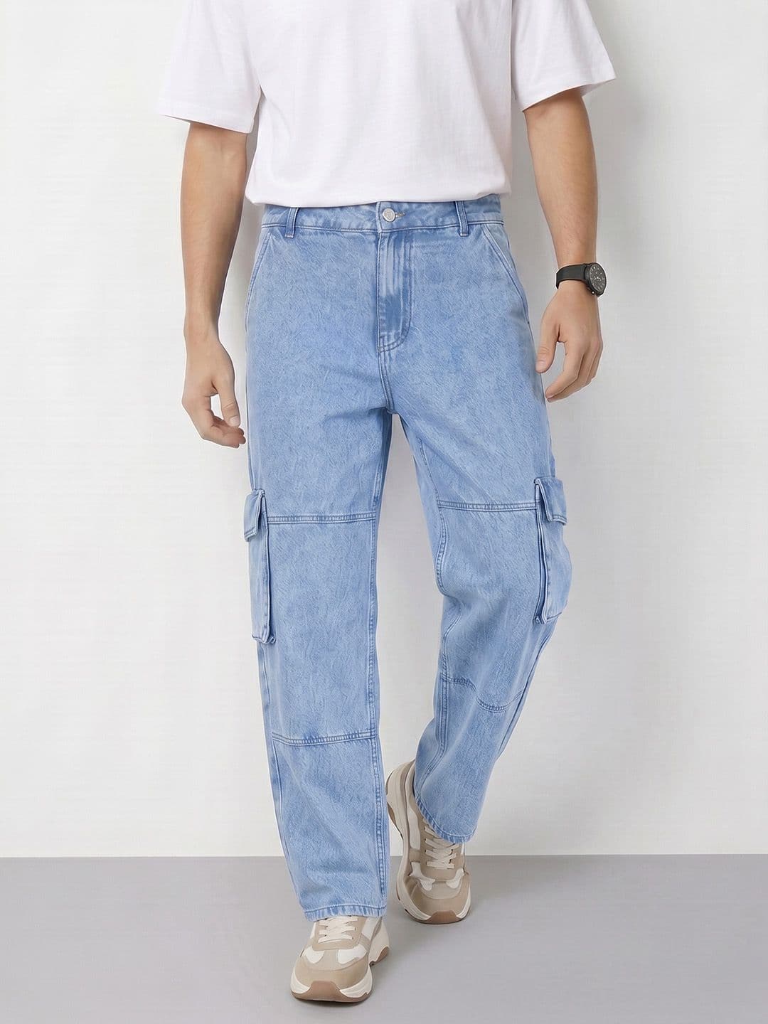 Mast & Harbour Men Relaxed Fit Cargo Style Pure Cotton Jeans - view 1