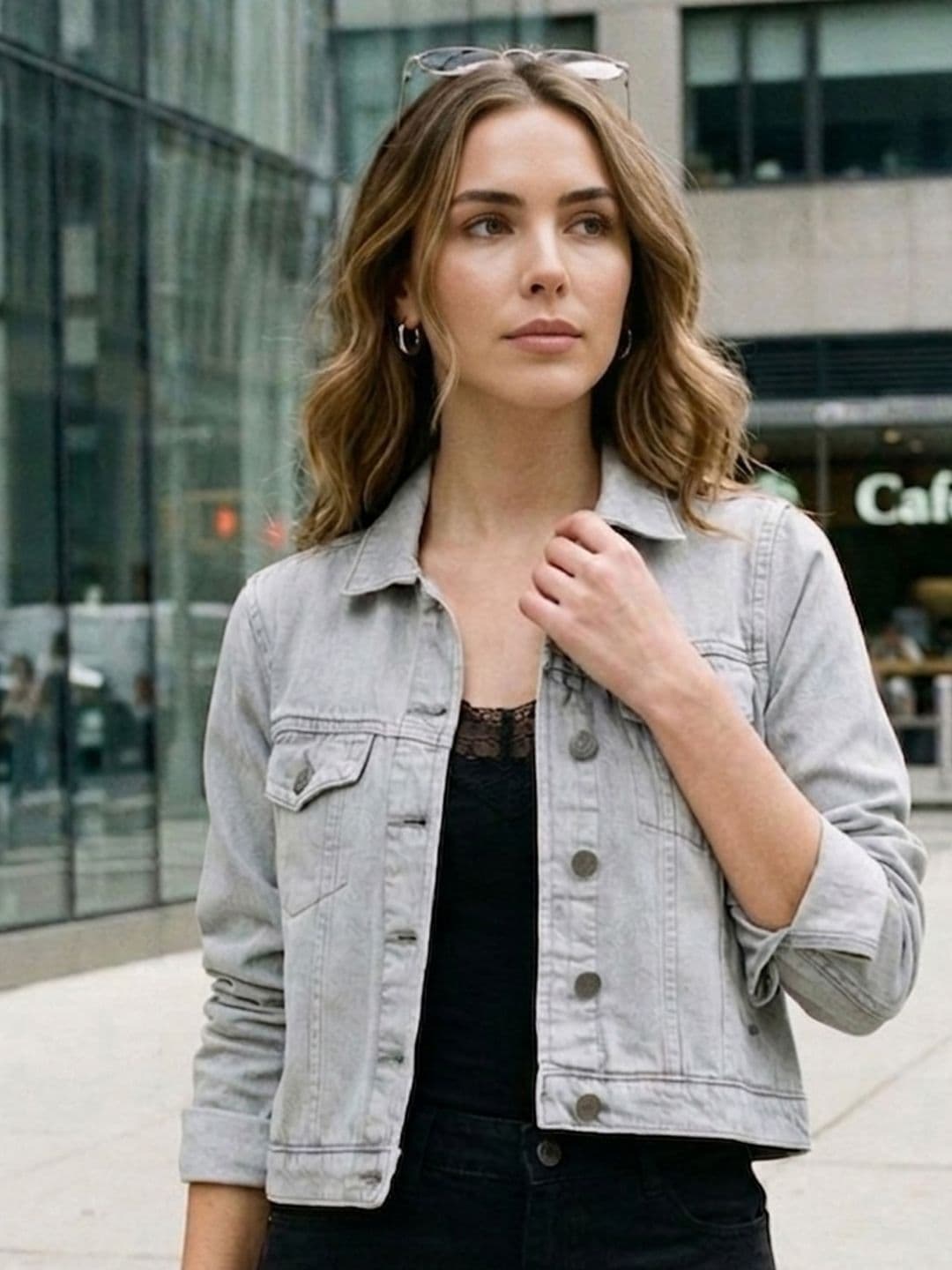 Urbano Fashion Women Light Grey Regular Fit Washed Full Sleeve Denim Jacket - view 1