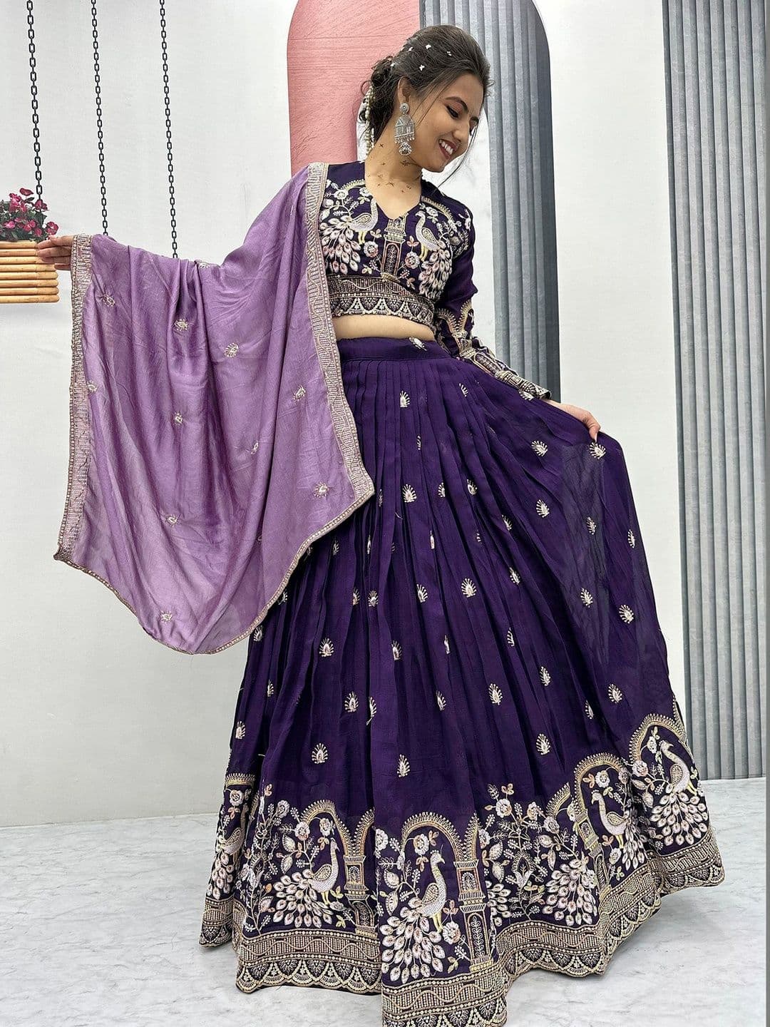 SIDDESHWARY FAB Embroidered Thread Work Semi-Stitched Lehenga & Blouse With Dupatta - view 1