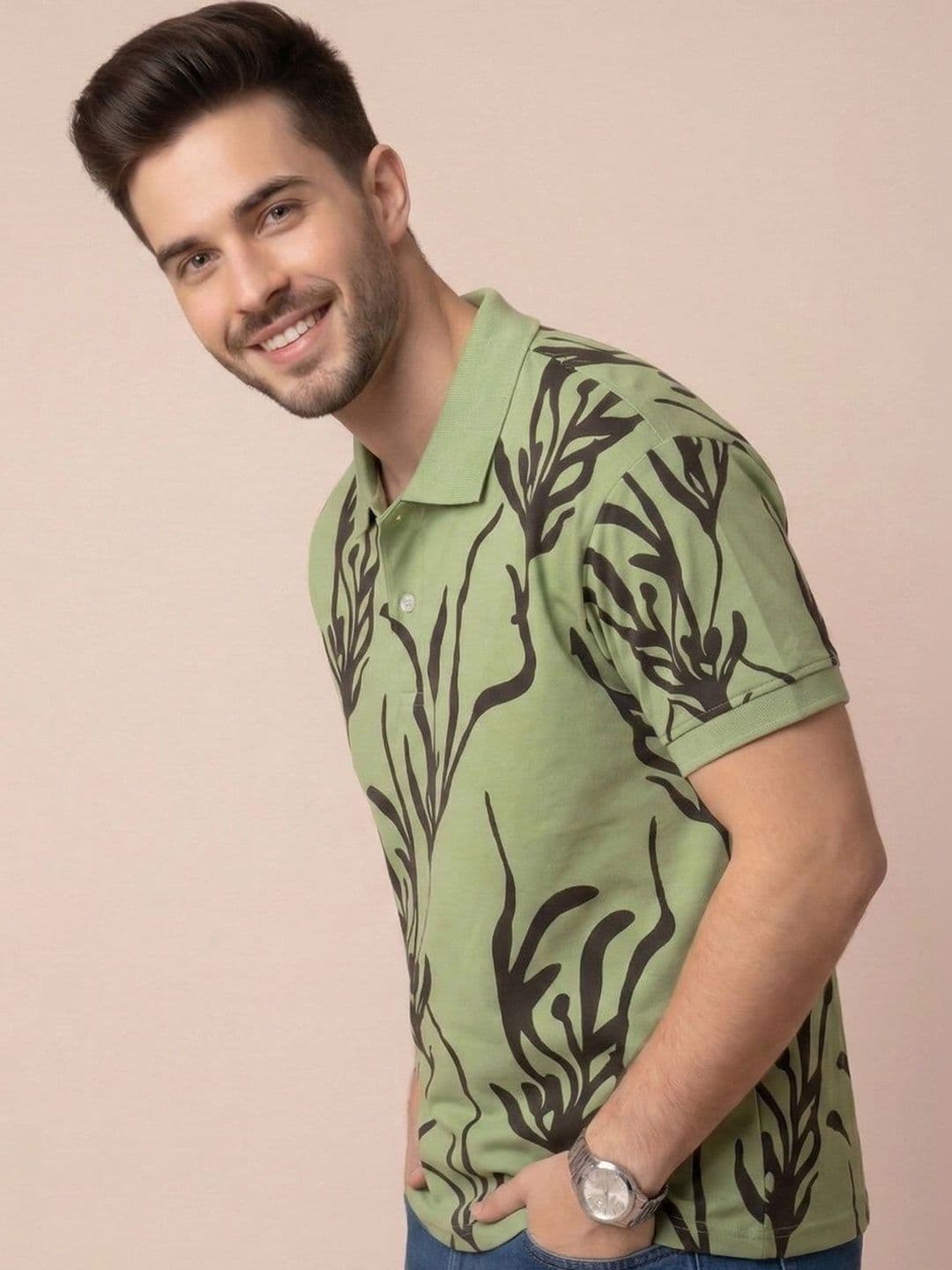 ALWAYS SHINE Men Printed Polo Collar Tropical T-shirt - view 1