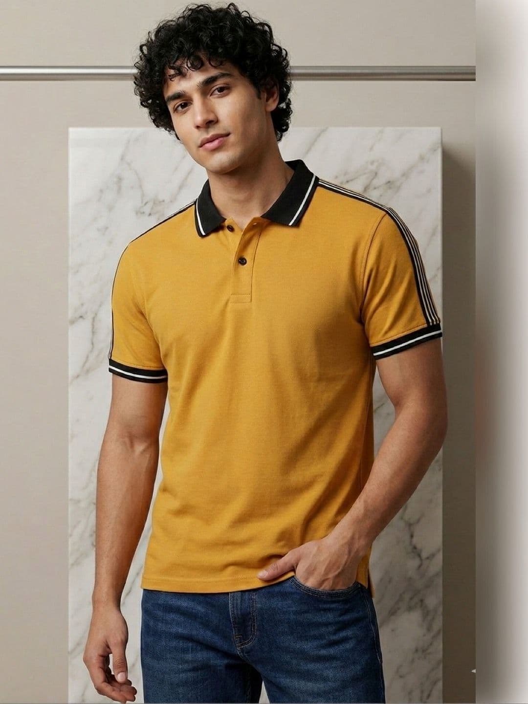 STEVE STATUS Men Striped Polo Collar T-shirt - view 1