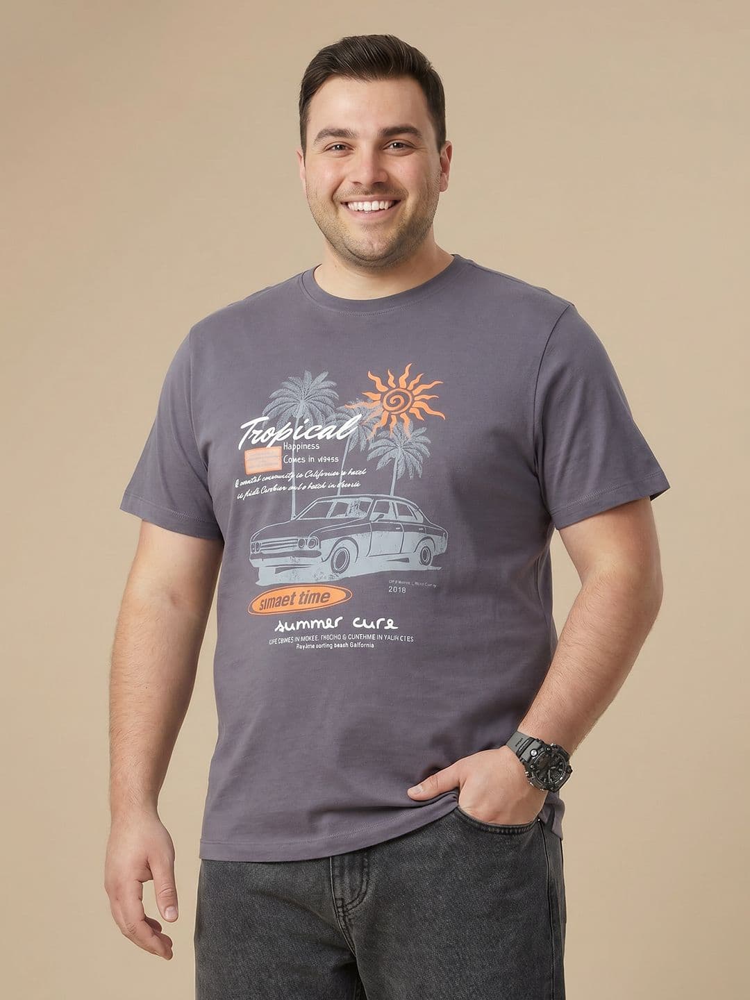 Sztori Plus Size Graphic Printed Pure Cotton T-shirt - view 1