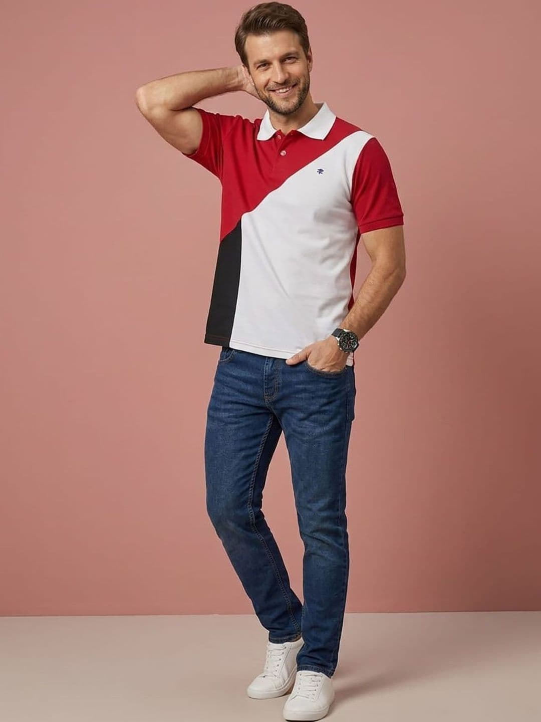 SZN Men Colourblocked Polo Collar T-shirt - view 1