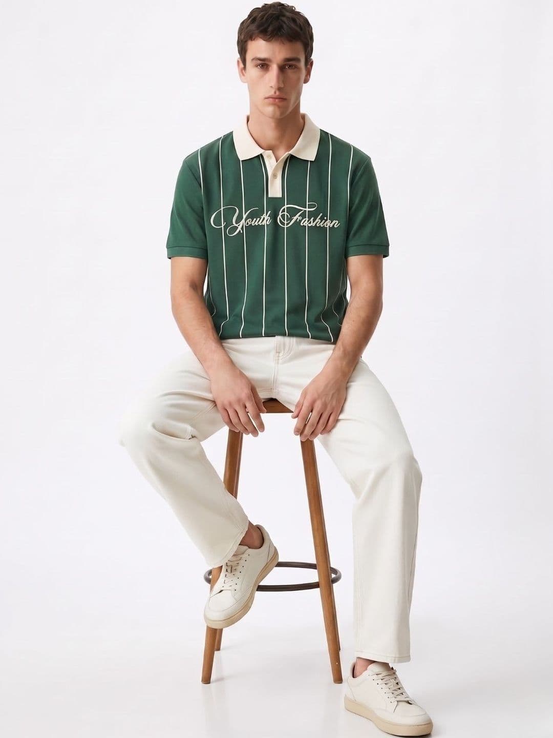 glitchez Men Striped Polo Collar T-shirt - view 1