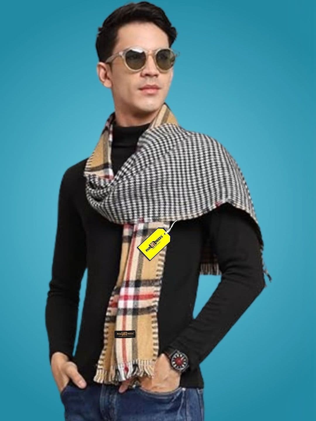 Pick Ur Needs Men Checked Merino Wool Mufflers - view 1