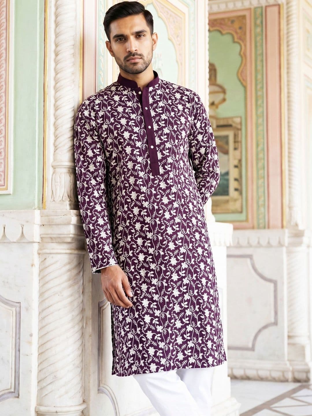 Jompers Men Floral Embroidered Thread Work Floral Kurta - view 1