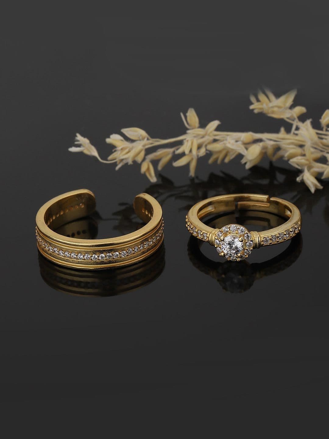 Carlton London Set Of 2 Gold-Plated Cubic Zirconia-Studded Adjustable Couple Finger Rings - view 1