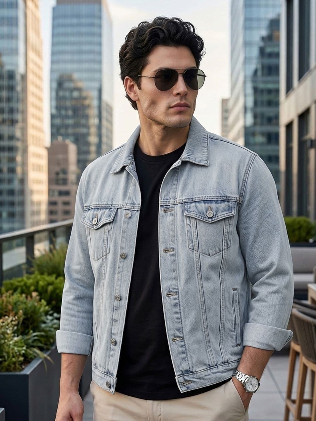Urbano Fashion Men's Light Grey Regular Fit Washed Full Sleeve Denim Jacket - view 1