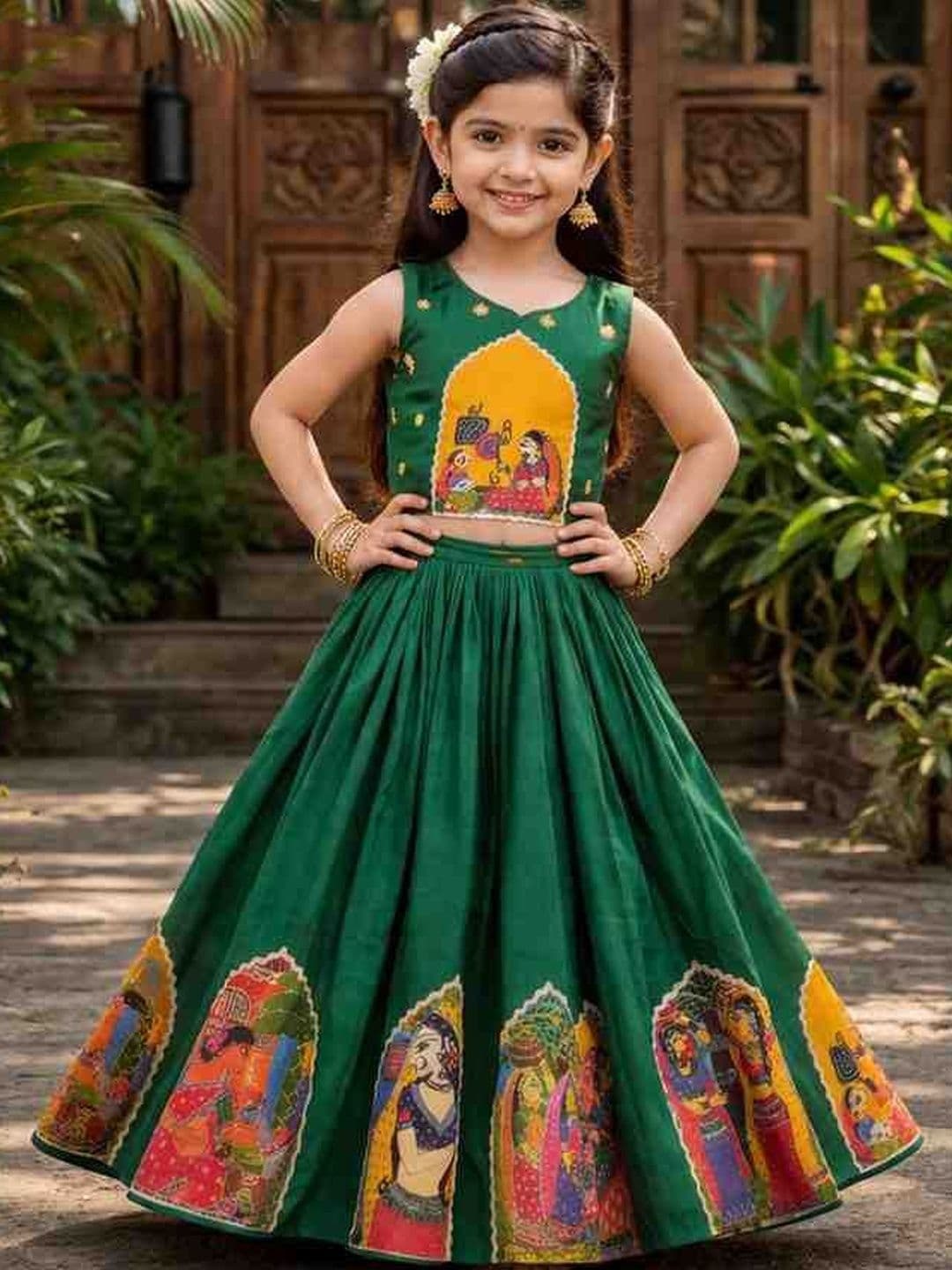 BAESD Girls Embellished Thread Work Ready to Wear Lehenga & - view 1