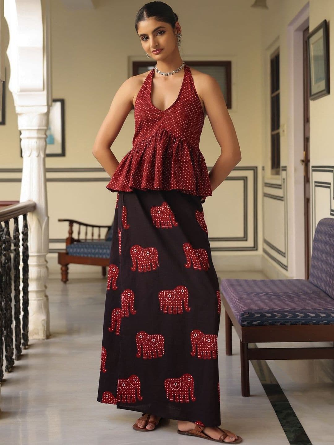 anayna Cotton Printed Top with Skirt - view 1