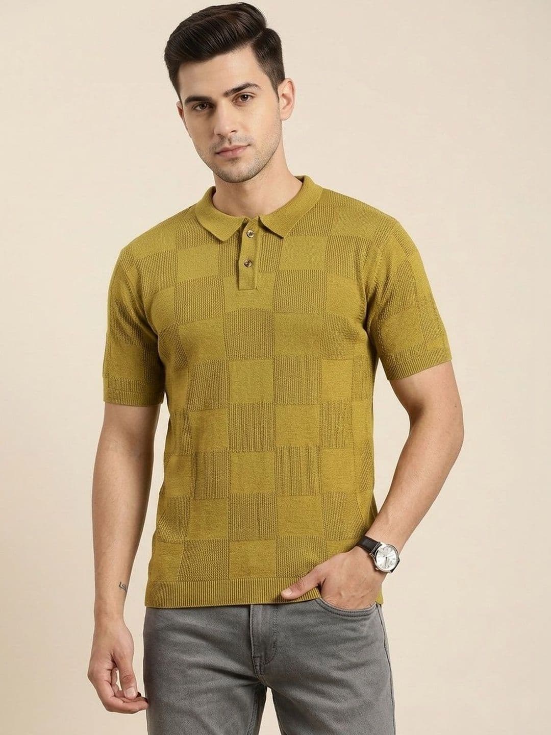 The Roadster Lifestyle Co. Men Self Design Polo Collar Cotton T-Shirts - view 1