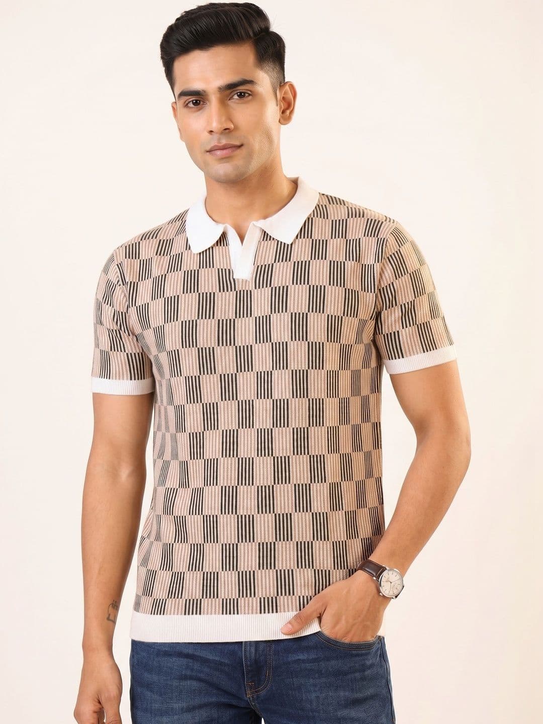 The Roadster Lifestyle Co. Men Checked Polo Collar Cotton T-Shirts - view 1