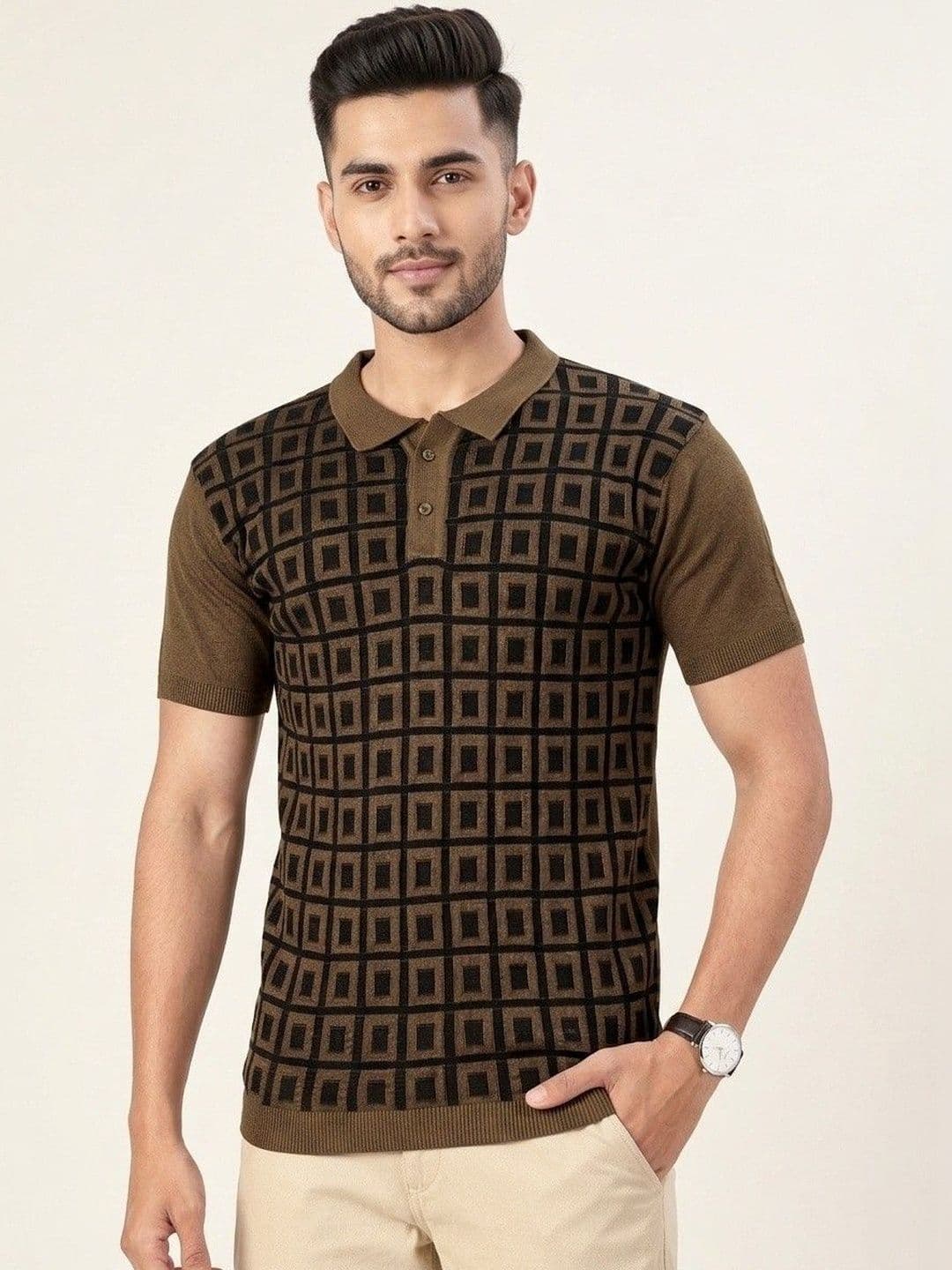 The Roadster Lifestyle Co. Men Checked Henley Neck Extended Sleeves Pockets T-shirt - view 1
