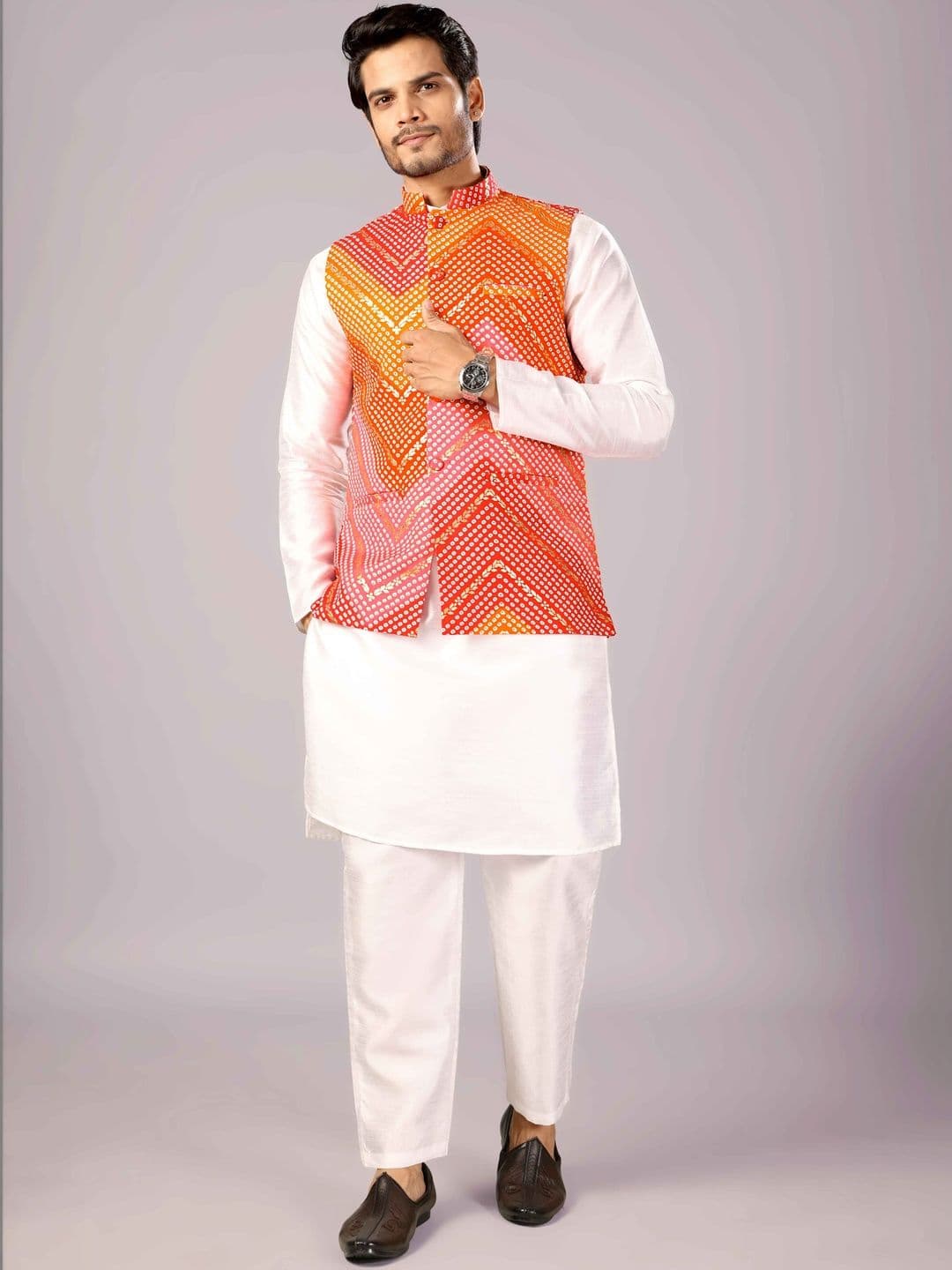 MODERN MUGHALS Printed Mandarin Collar Nehru Jacket - view 1