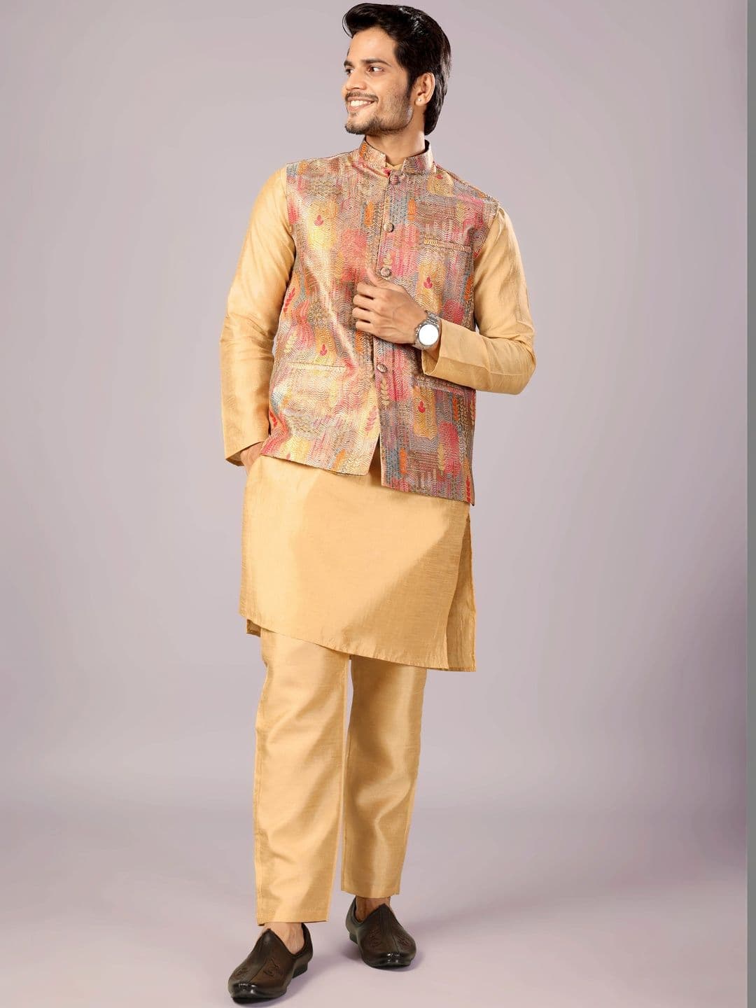 MODERN MUGHALS Printed Brocade Nehru Jackets - view 1