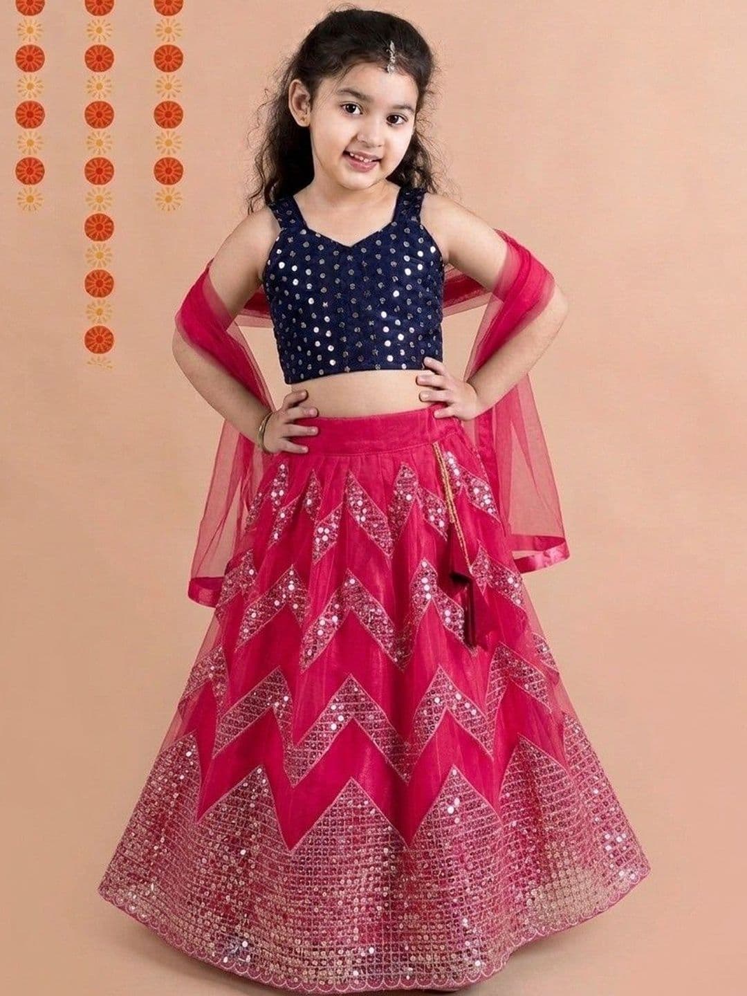 Sainur creation Girls Embellished Sequinned Ready to Wear Lehenga & Blouse With Dupatta - view 1