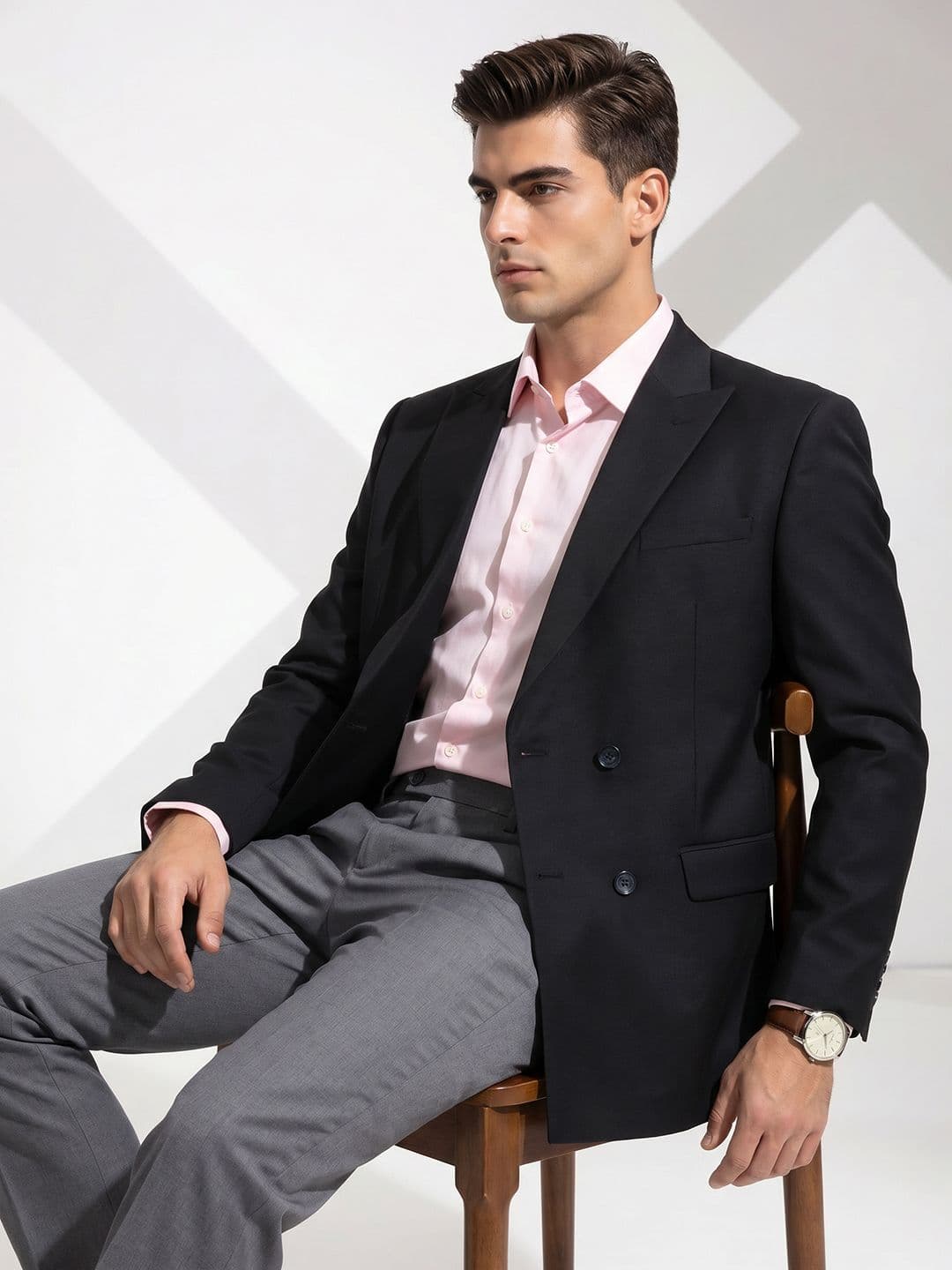 INVICTUS Double-Breasted Peaked Lapel Formal Blazer - view 1