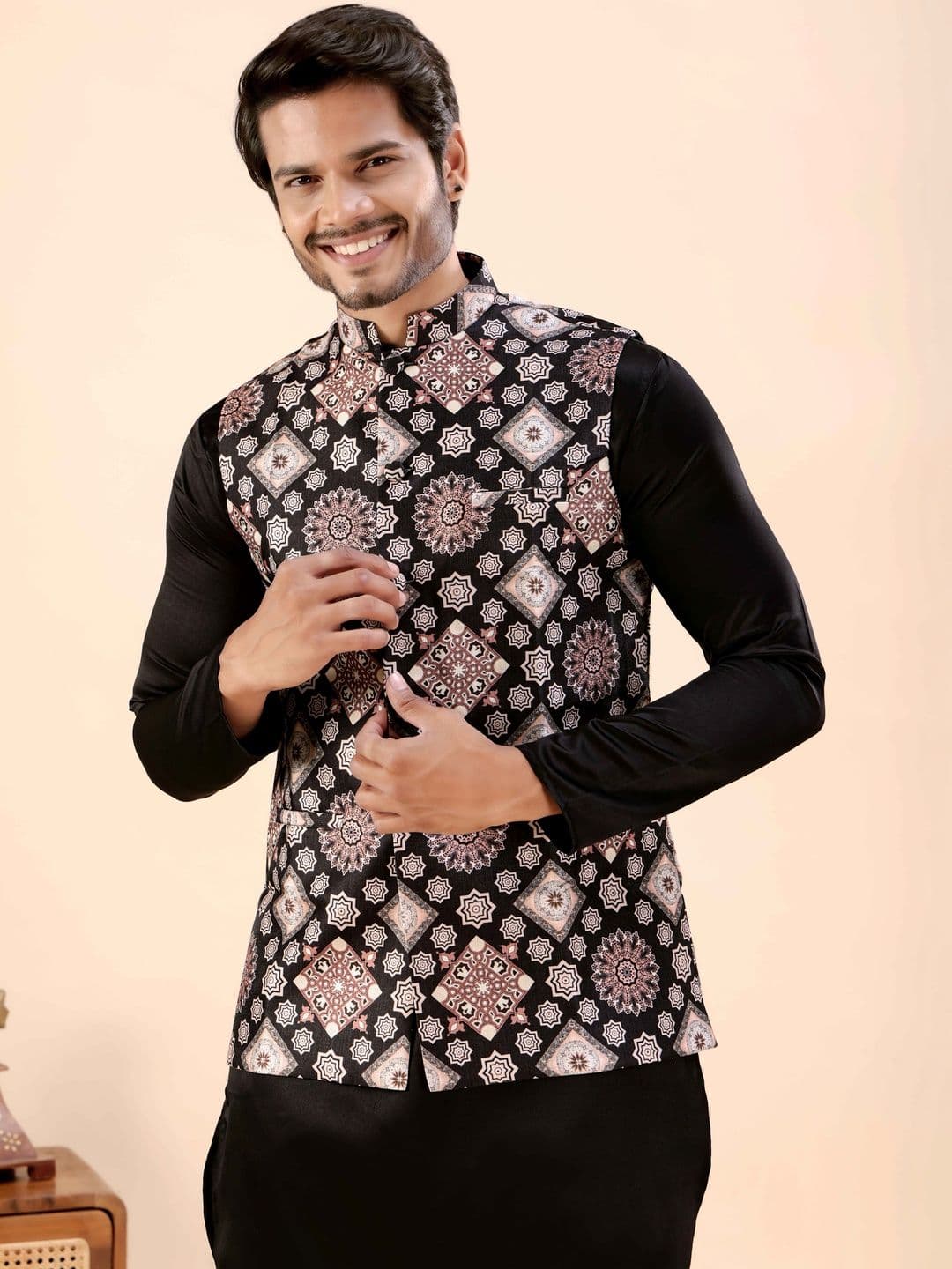 MODERN MUGHALS Men Printed Nehru Jacket - view 1