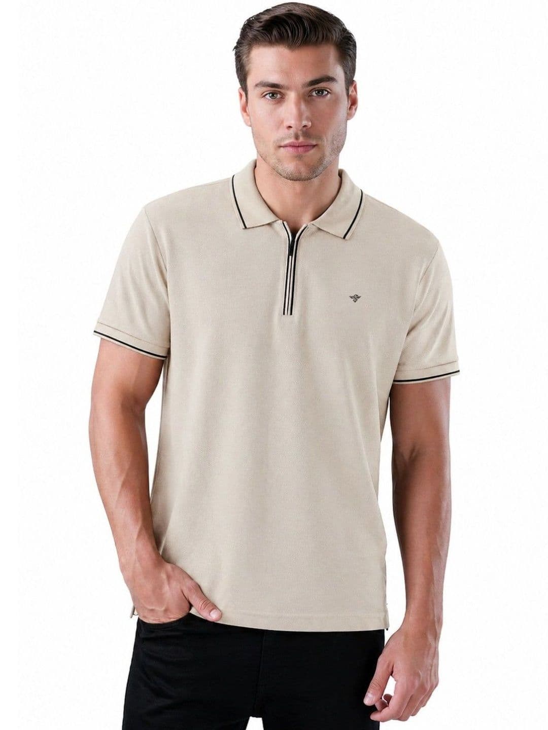 Status Quo Men Brand Logo Polo Collar Pockets T-shirt - view 1