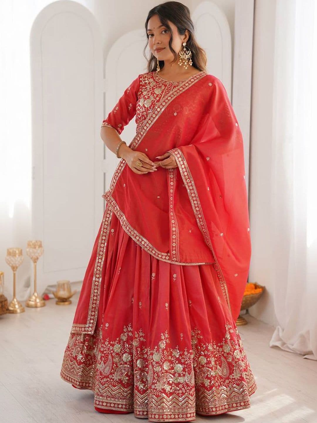 Piludi Embroidered Semi-Stitched Lehenga & Blouse With Dupatta - view 1