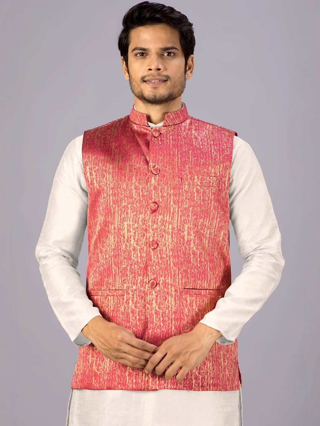 MODERN MUGHALS Printed Art Silk Woven Nehru Jackets - view 1