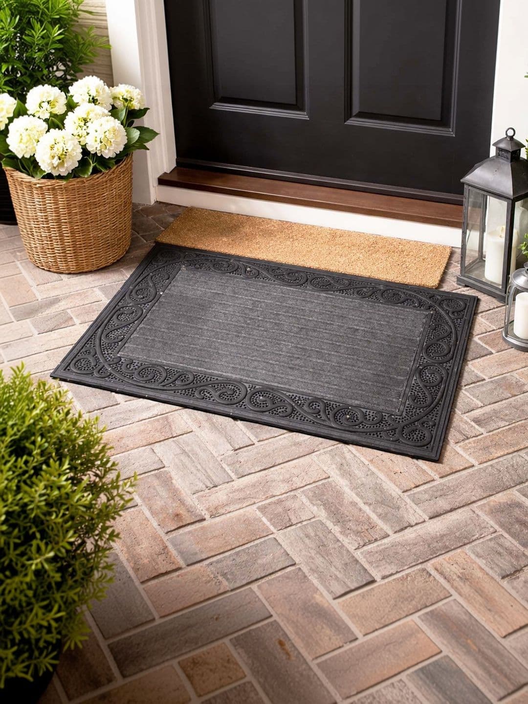 Go Hooked Grey & Black Anti-Slip Rubber Door Mat - view 1