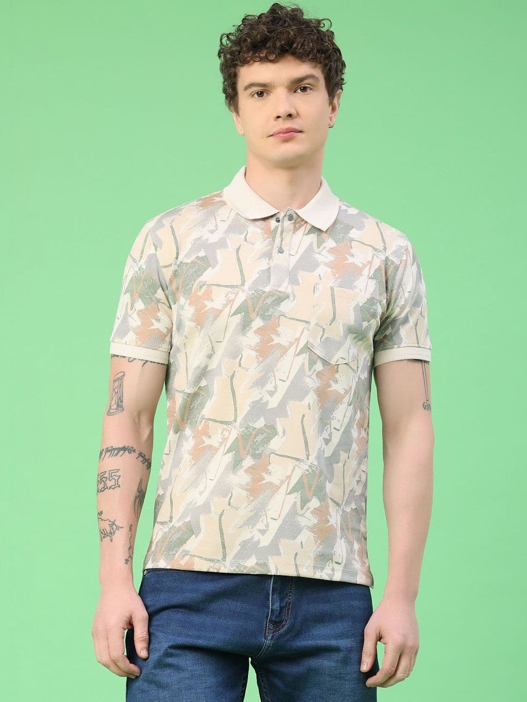 V-Mart Men Printed Polo Collar Pockets T-shirt - view 1