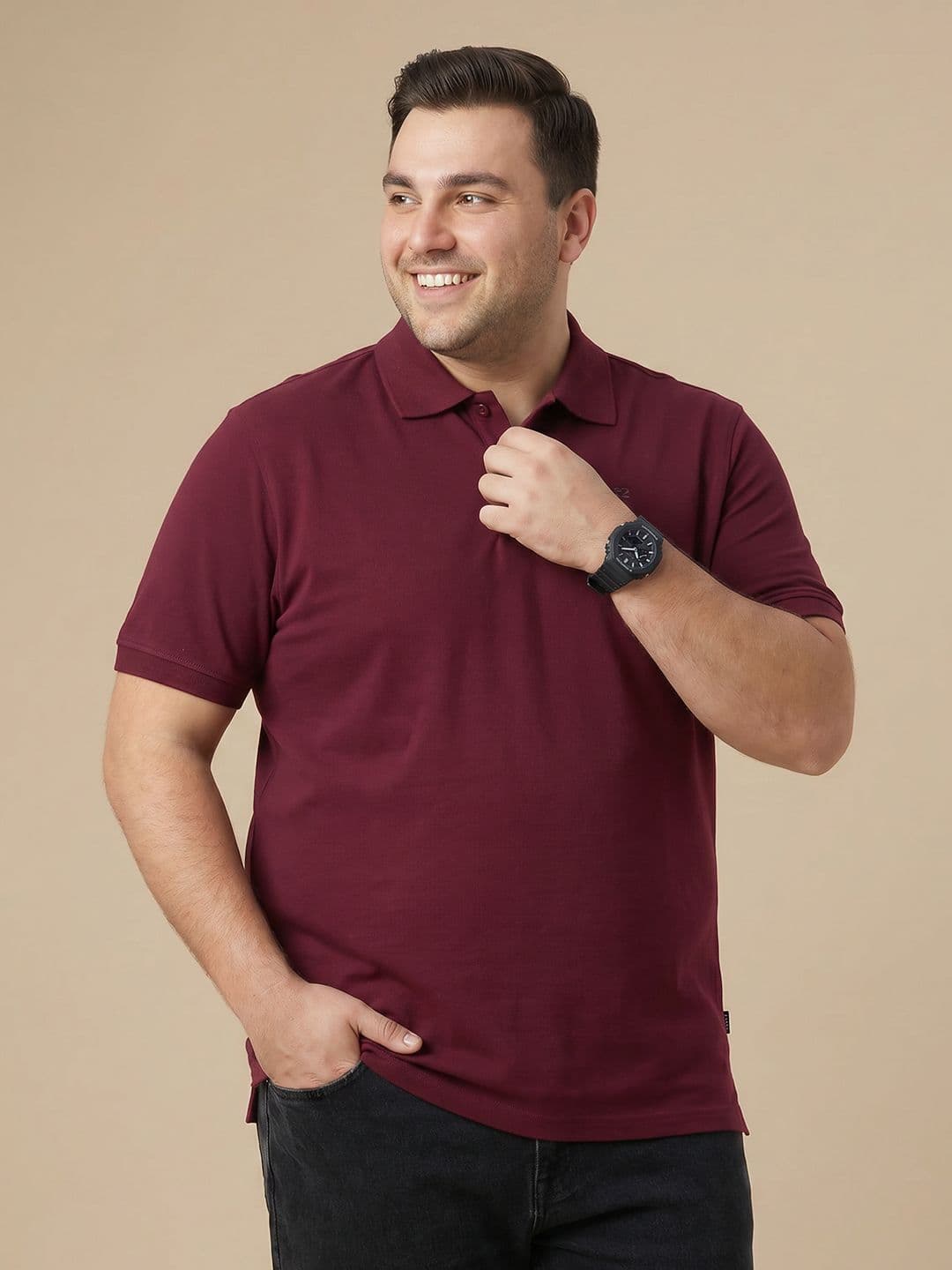 Sztori Plus Size Polo Collar Pure Cotton T-shirt - view 1
