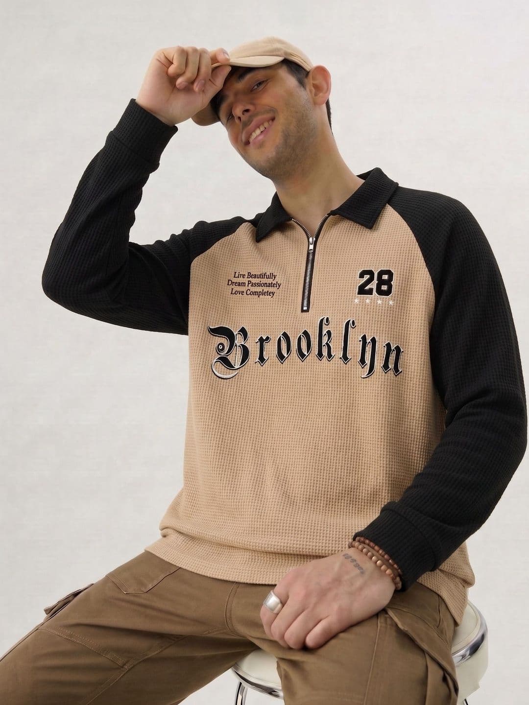 Try This Men Typography Colourblocked Polo Collar T-shirt - view 1