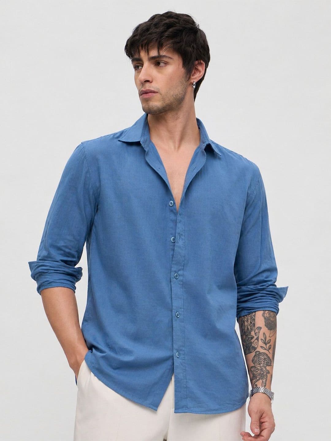 MOHICANS Men Relaxed Blue Cotton Linen Casual Shirt - view 1