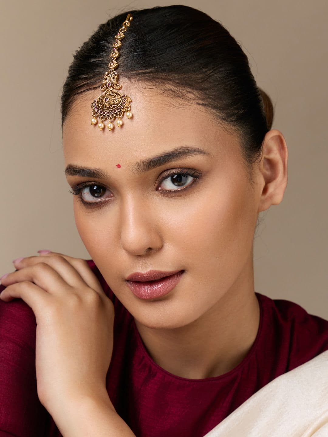 Kushal's Fashion Jewellery Gold-Plated Studded Maang Tikka Head Jewellery - view 1