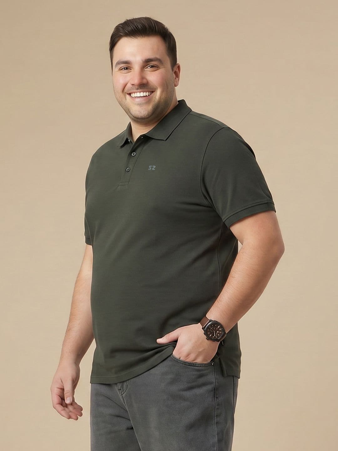 Sztori Plus Size Polo Collar Pure Cotton T-shirt - view 1